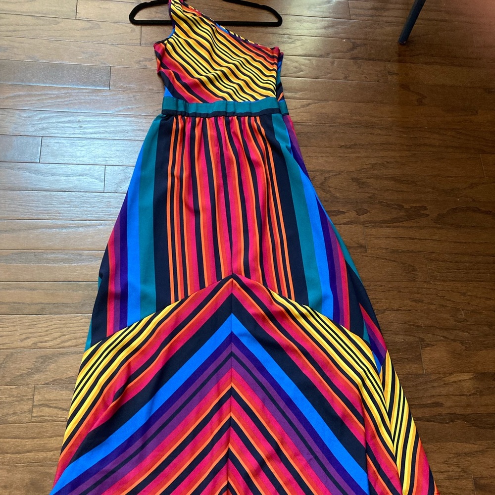 One-shoulder Colorful Striped Maxi Dress